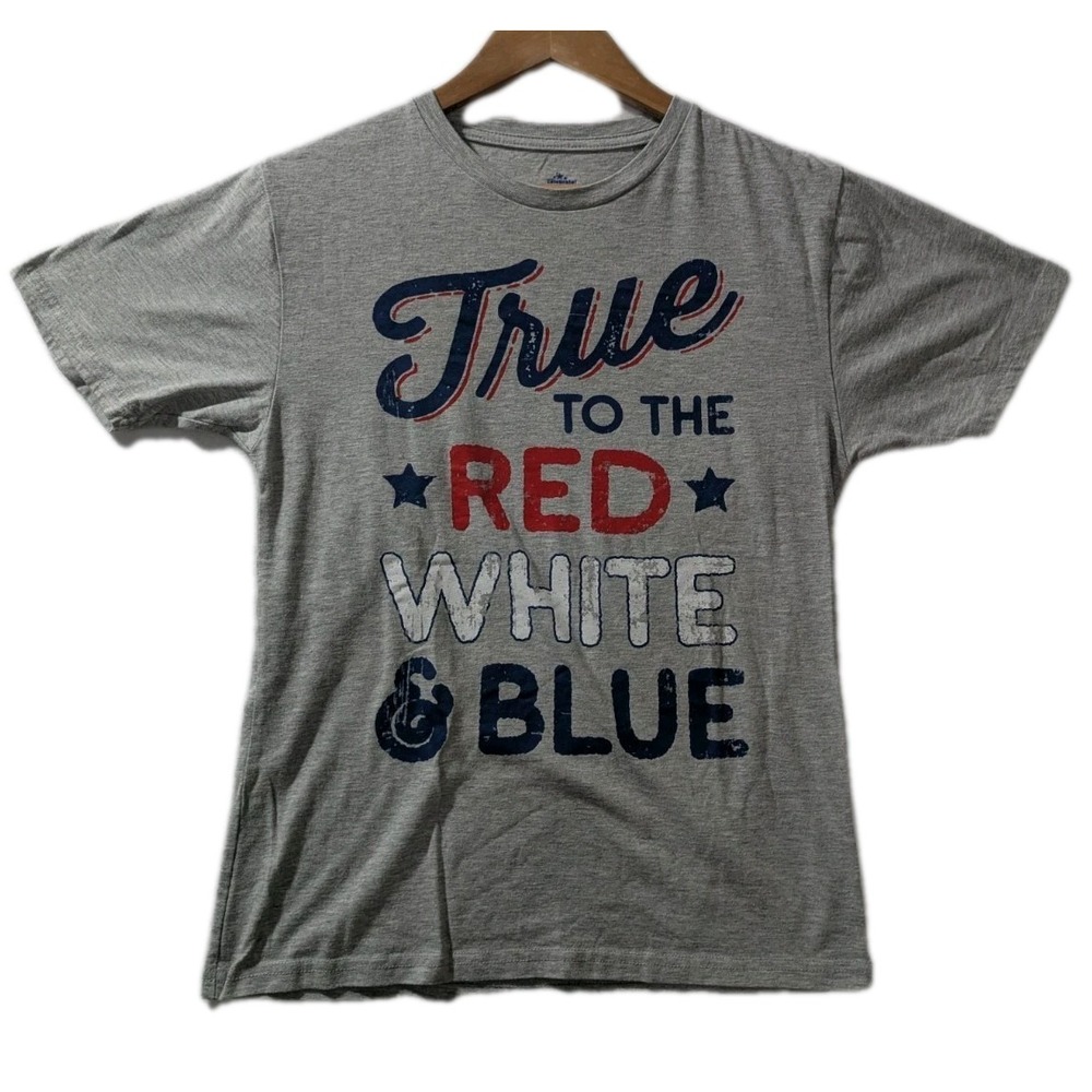Patriotic Womens Small Gray Graphic T Shirt True to the Red White‎ Blue USA Tee